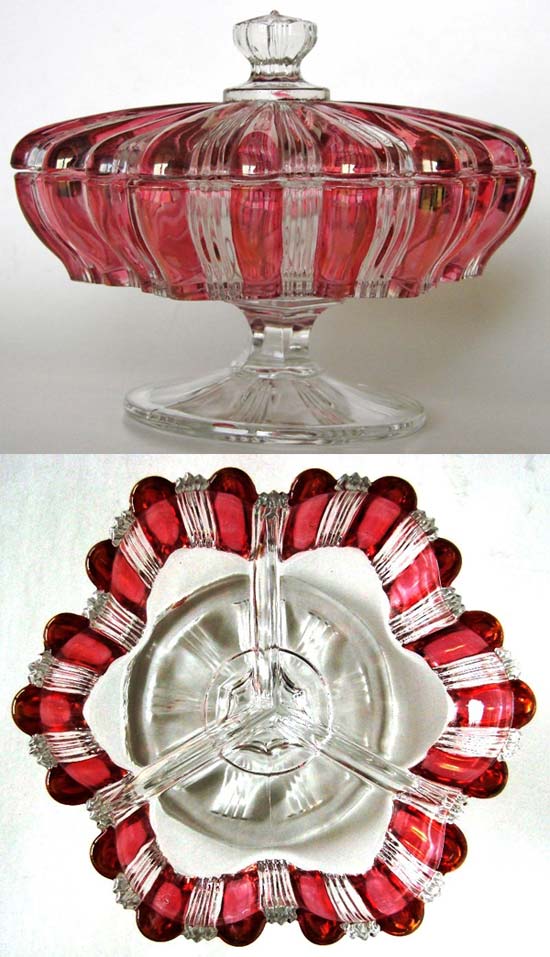 Unknown Ruby-Stained Three-Part Covered & Footed Candy Box