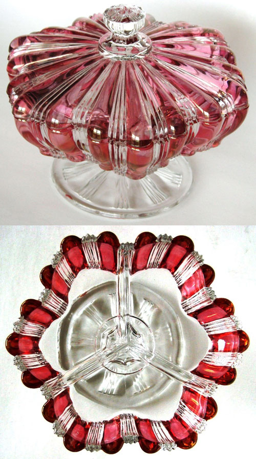 Unknown Ruby-Stained Three-Part Candy Box