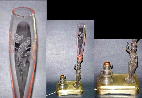 Unknown Figural Lamp w/ Morgantown Cathay Etched Vase