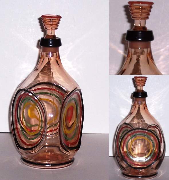 Unknown Pinch Decanter w/ Enamel Ring Decoration