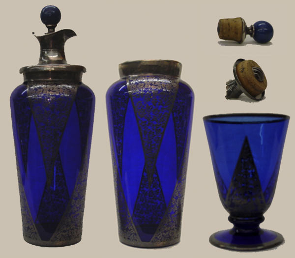Unknown Cocktail Shaker & Tumblers w/ Rockwell Silver Overlay
