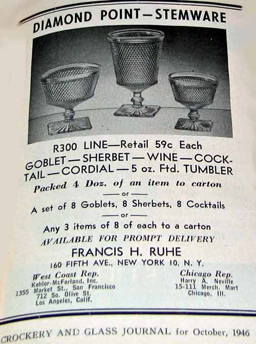 Francis H. Ruhe Diamond Point Stemware Advertisement