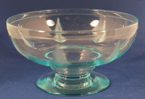Unknown Blue Bowl w/ Fern Cutting