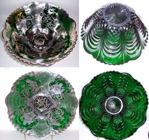 Unknown Emerald Bowl & Liner w/ Unknown Silver Overlay