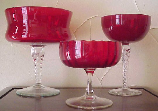 Unknown Ruby/Crystal Glass Compotes