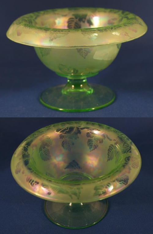 Unknown Rolled Edge Compote w/ Unknown Gold Encrusted Brocade Etch