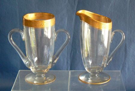 Unknown Footed Creamer & Sugar w/ Gold Decoration