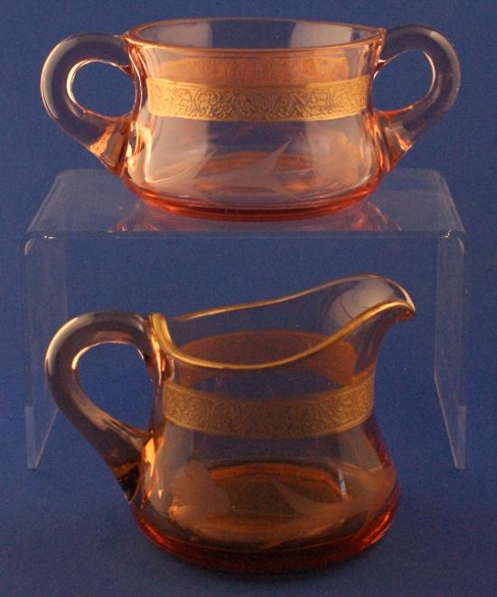 Unknown Cream & Sugar w/ Cutting & Gold Band Decoration