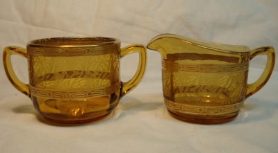 Unknown Cream & Sugar w/ Unknown Gold Band & Lily Etch