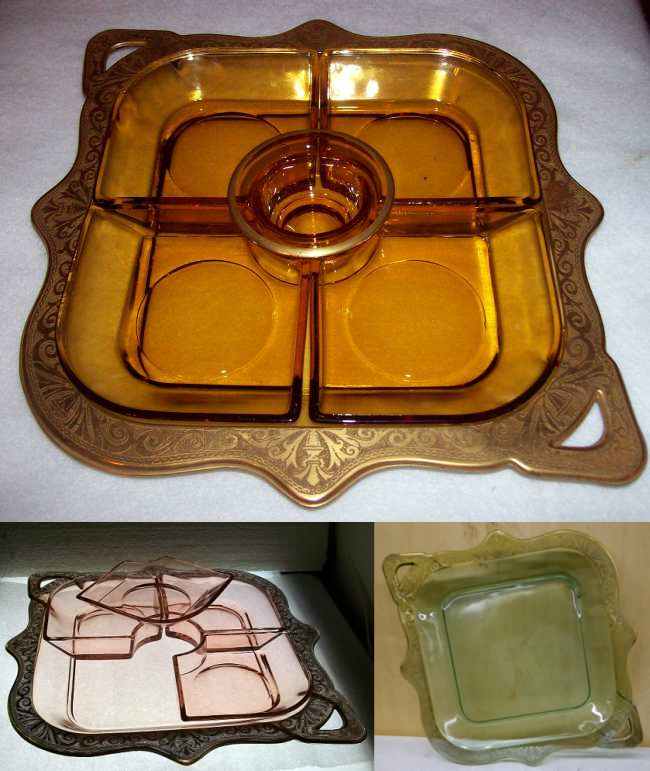 Unknown Six-Piece Relish Set w/ Unknown Border Etch