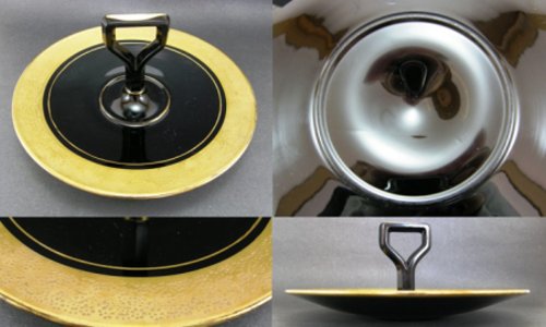 Diamond Center Handle Server w/  Hammered Gold Trim