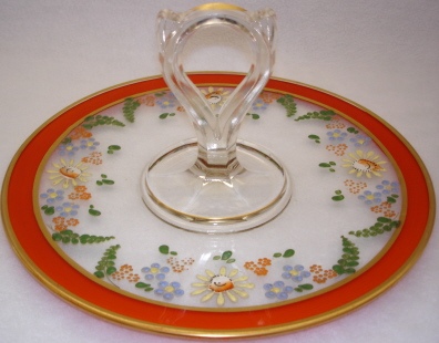 Diamond Center Handle Server w/  Enameled Decoration
