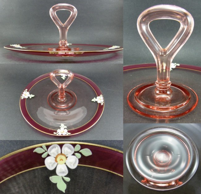Fry # 1984 Center Handle Server w/ Hand Painted Flowers