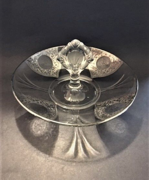 Paden City # 895 Center Handled Bowl w/ Silver Decoration