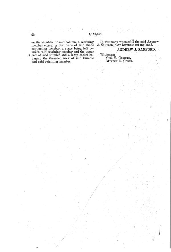 Heisey #  21 Aristocrat Electro-Portable Lamp Patent 1150391-3