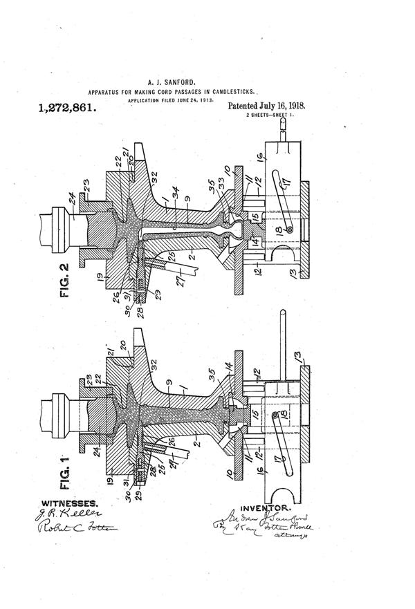 Heisey #  21 Aristocrat Electro-Portable Candlestick Patent 1272861-1
