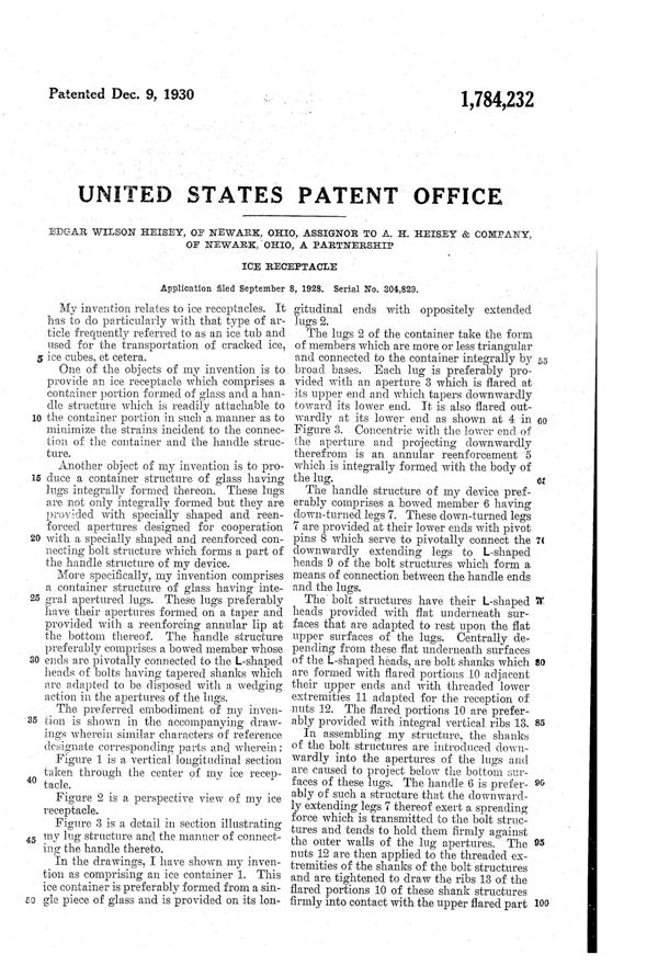 Heisey # 500 Octagon Ice Bucket Patent 1784232-2