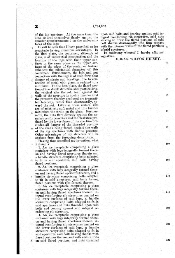 Heisey # 500 Octagon Ice Bucket Patent 1784232-3