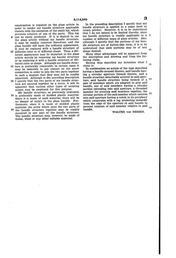 Heisey #1483 Stanhope Handle Patent 2114260-4
