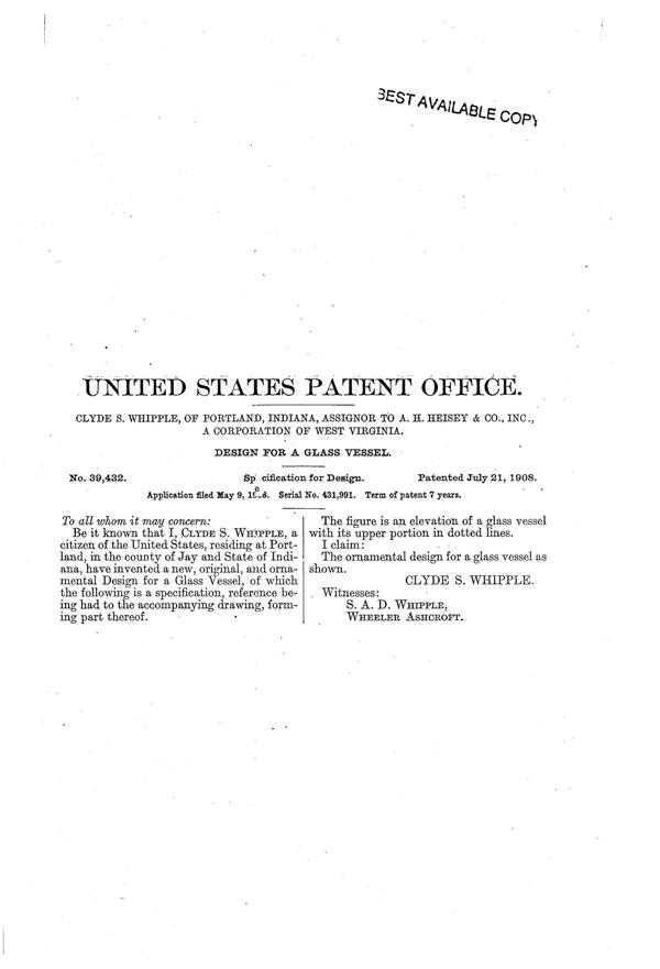Heisey # 352 Flat Panel Spooner Design Patent D 39432-2