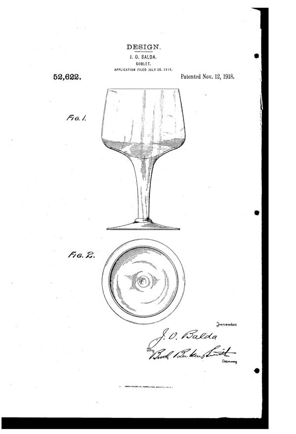 Heisey #3301 Clarence, #3313 Budapest, & 3315 Polonaise Goblet Design Patent D 52622-1