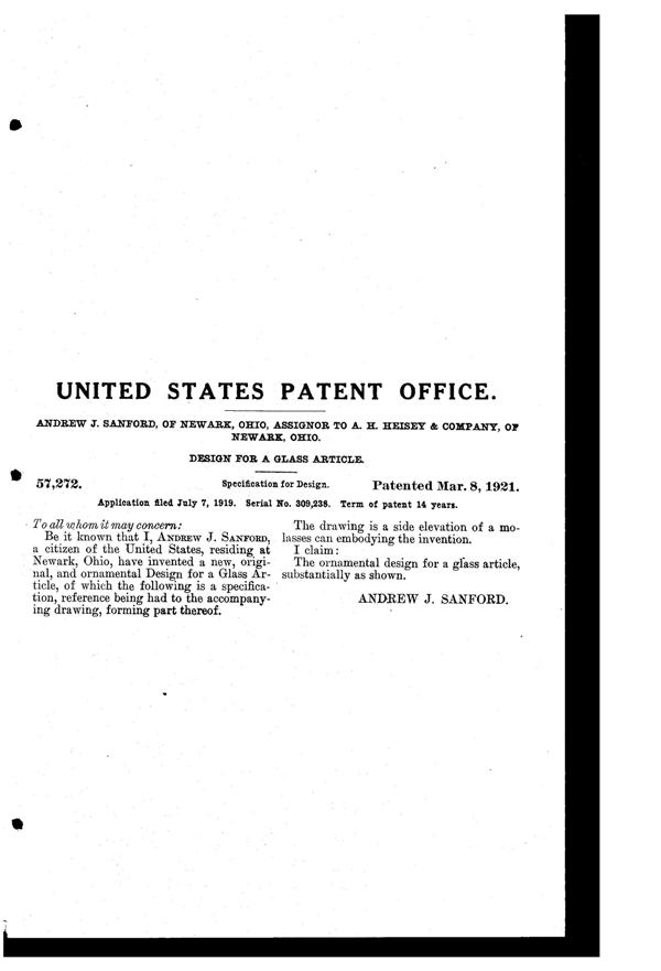 Heisey Jug Design Patent D 57272-2