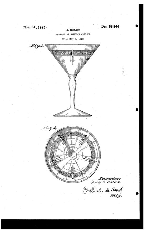 Heisey # 680 Crusader Cut on #3355 Lady Leg Sherbet Design Patent D 68844-1