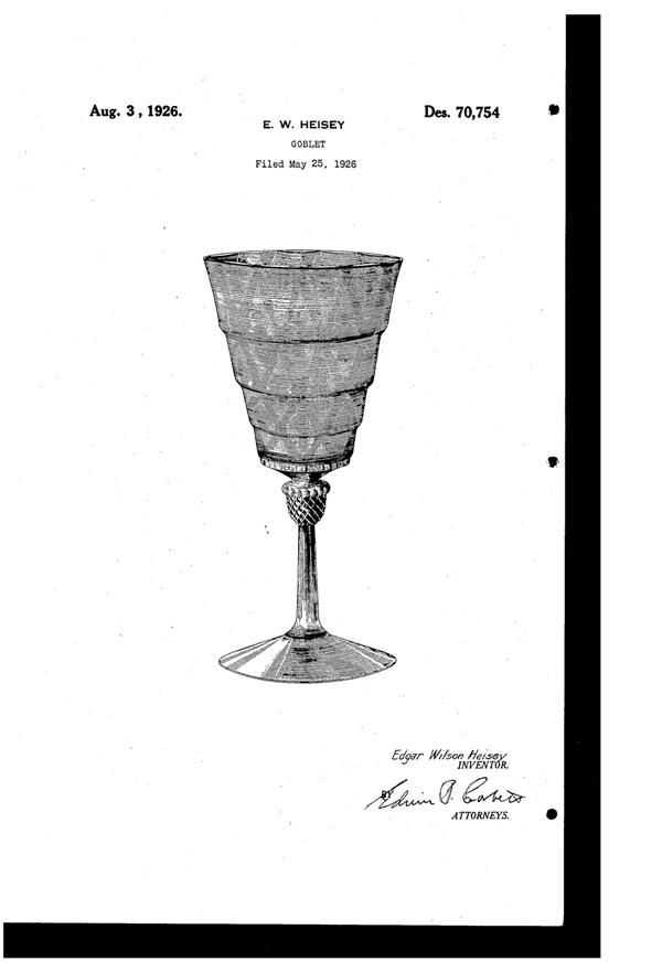 Heisey #3362 Charter Oak Goblet Design Patent D 70754-1