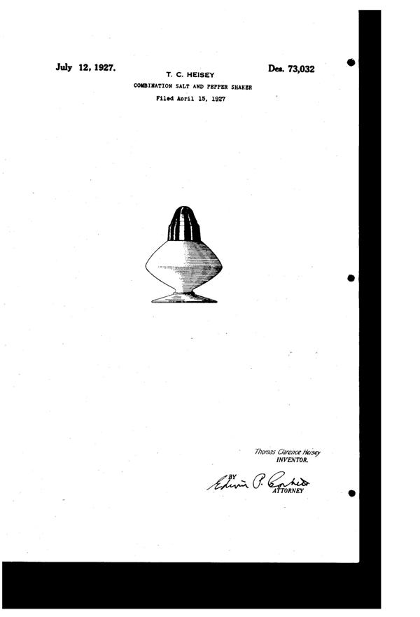 Heisey #  49 Yorkshire Shaker Design Patent D 73032-1