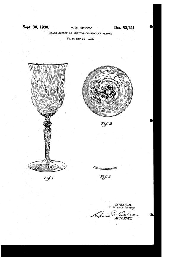 Heisey #3381 Creole Goblet Design Patent D 82151-1