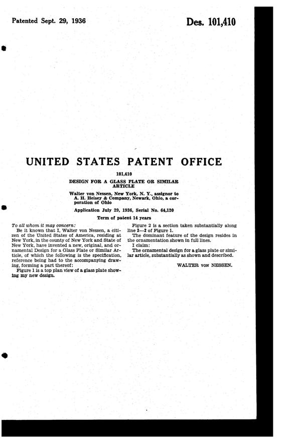 Heisey #1483 Stanhope Plate Design Patent D101410-2