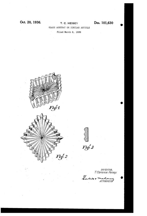 Heisey #1469 Ridgeleigh Ash Tray Design Patent D101630-1
