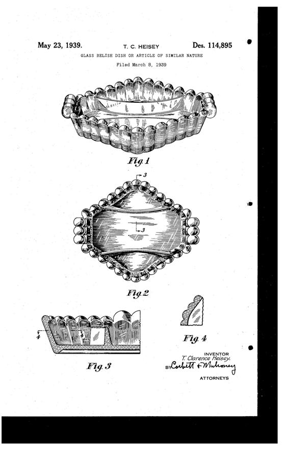 Heisey #1503 Crystolite Relish Design Patent D114895-1