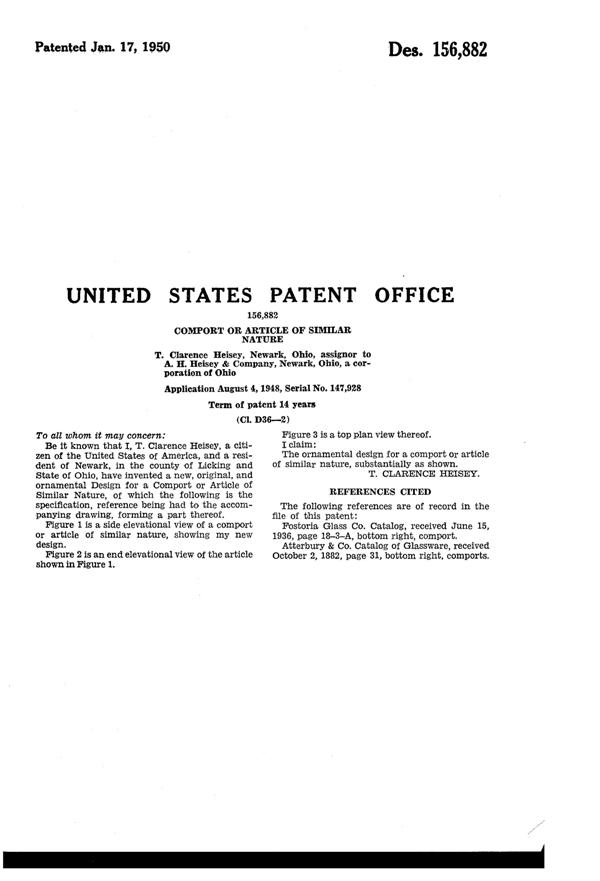 Heisey #1519 Waverly Compote Design Patent D156882-2