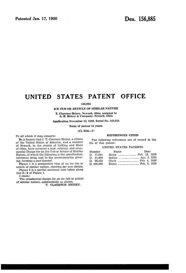 Heisey #1519 Waverly Ice Bucket Design Patent D156885-2