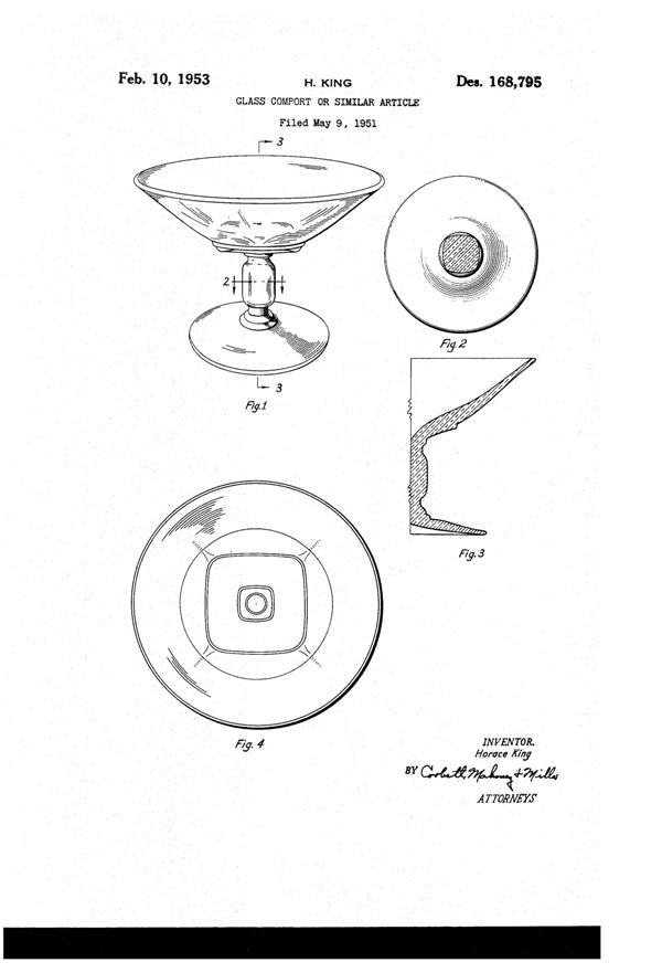 Heisey #1951 Cabochon Compote Design Patent D168795-1