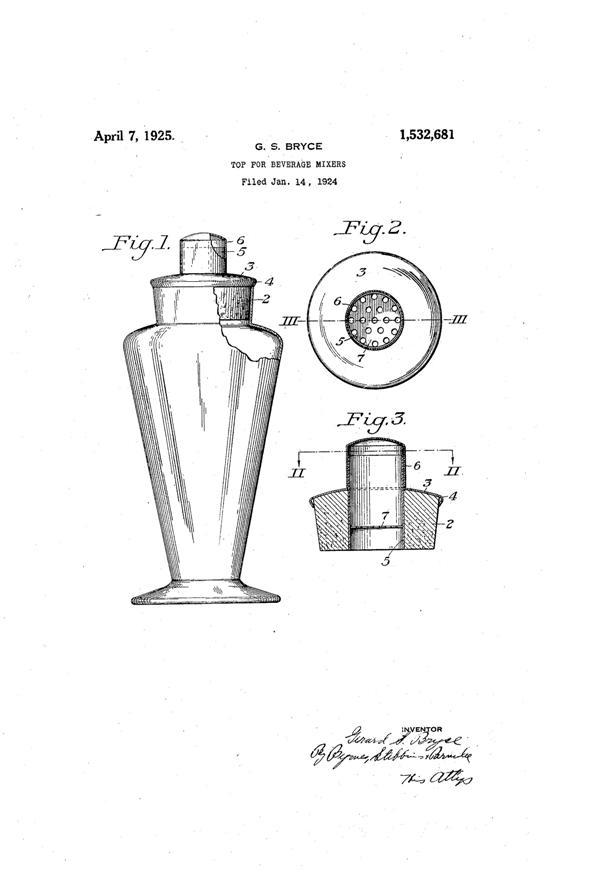 Bryce Cocktail Shaker Top Patent 1532681-1