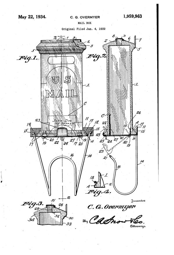 Overmyer Mail Box Patent 1959963-1