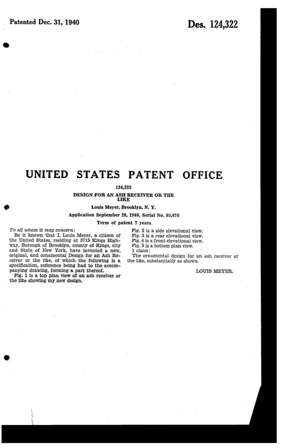 Meyer Sailboat Ash Tray Design Patent 124322-2