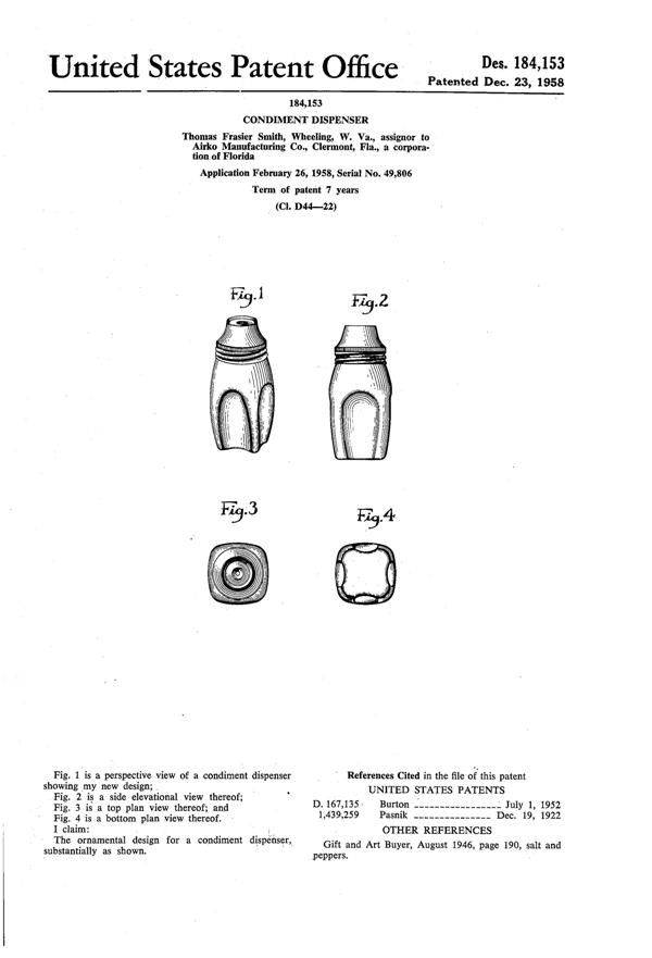 Airko Shaker Design Patent D184153-1