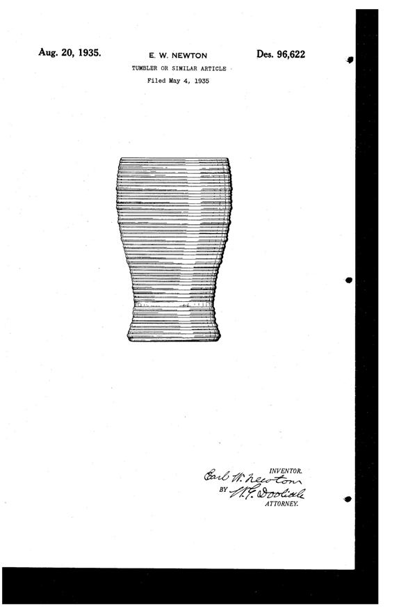 Imperial # 701 Reeded Tumbler Design Patent D 96622-1