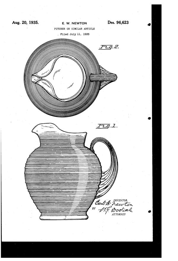 Imperial # 701 Reeded Pitcher Design Patent D 96623-1