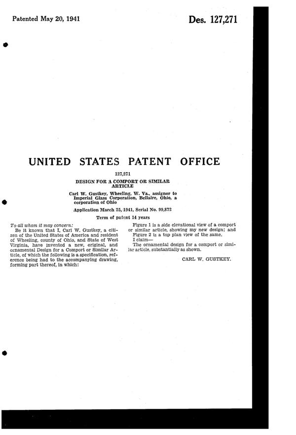Imperial # 400 Candlewick Compote Design Patent D127271-2