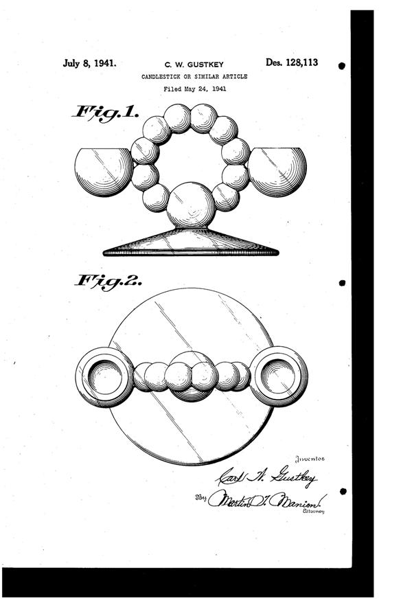 Imperial # 400 Candlewick 2-Lite Candle Holder Design Patent D128113-1