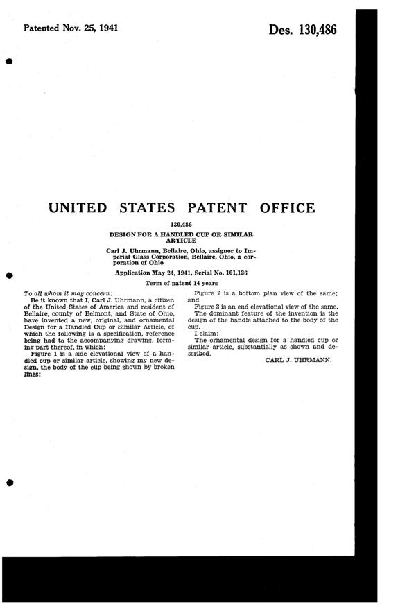 Imperial # 400 Candlewick Cup Design Patent D130486-2