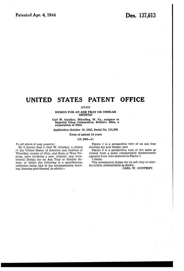 Imperial Belt Ash Tray Design Patent D137613-2