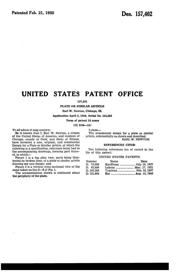 Imperial Orchid Plate Design Patent D157402-2
