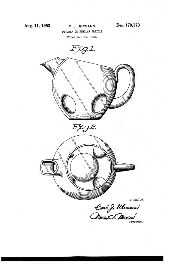 Imperial # 330 Svelte Pitcher Design Patent D170173-1