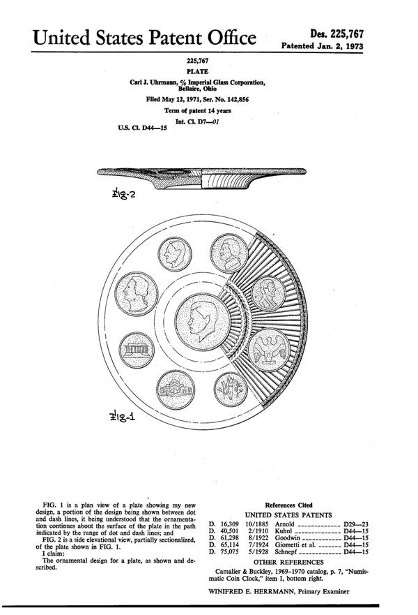 Imperial Coin Plate Design Patent D225767-1