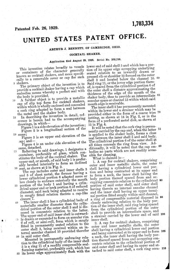 Cambridge Cocktail Shaker Patent 1703334-2